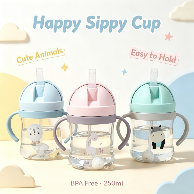 Baby Products List - Neue Cartoon-Muster Outdoor-Kindertrinkflasche mit Strohhalm, Baby-Trinkbecher,