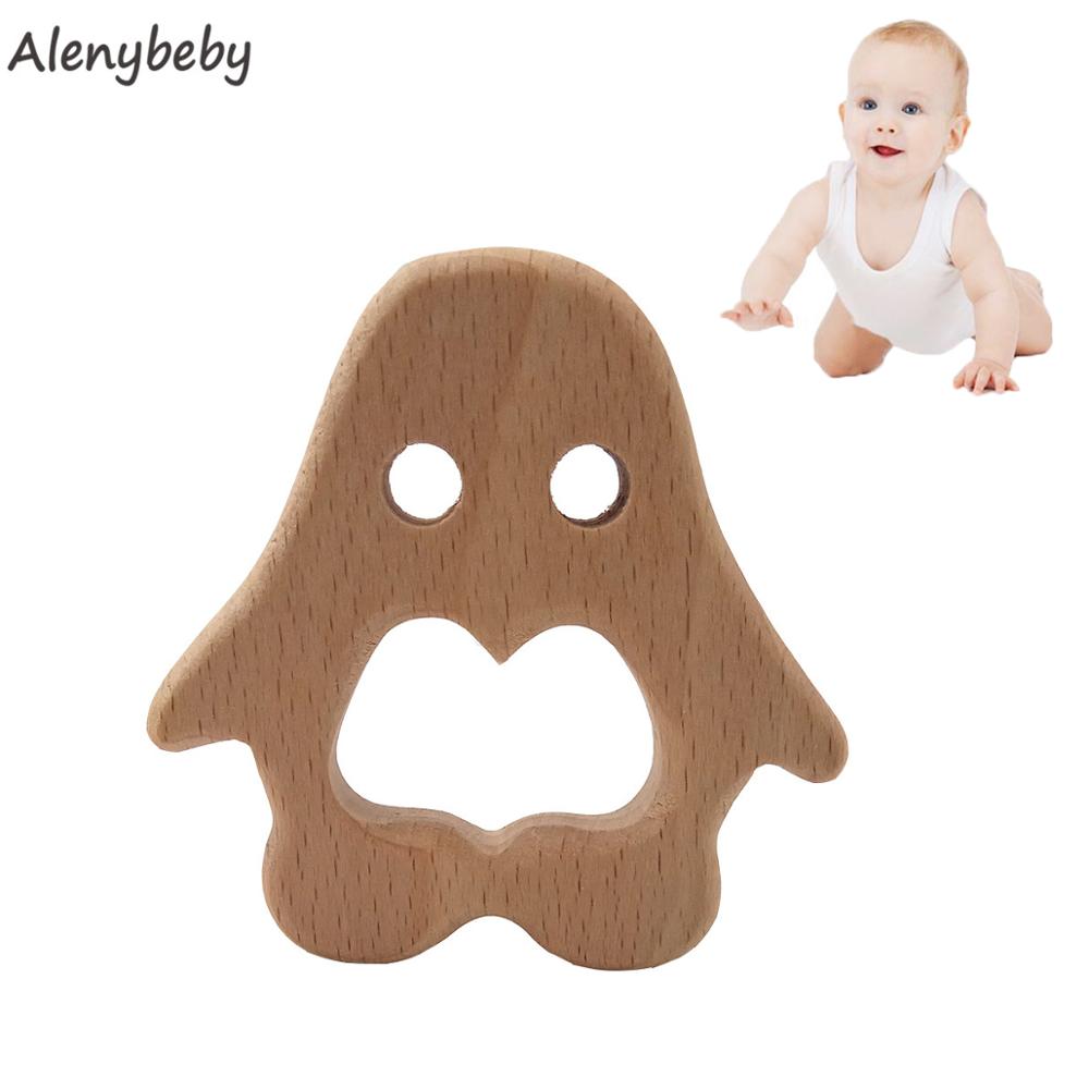 Baby Products Eco Friendly - Bio-Baby-Beißring, Produkt aus Buchenholz, Pinguin-Beißring, DIY-Holz,