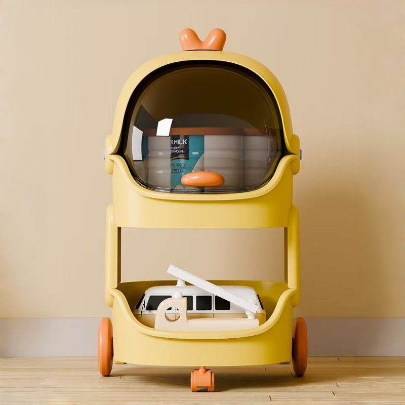 Baby Products Eco Friendly - Niedlicher, entenförmiger, rollender Aufbewahrungswagen, mehrschichtiger Baby-Spielzeugregal-Organizer
